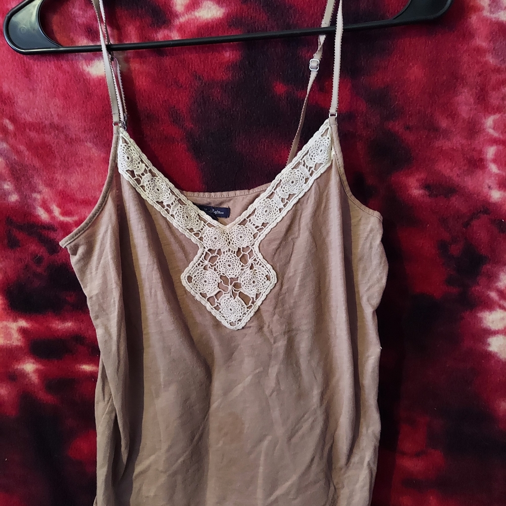 American Eagle Lace Trim Tan Camisole Top